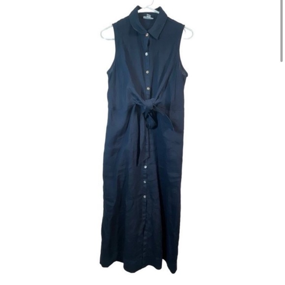 J. Jill Love Linen Navy Tie Front 100% Linen Dress, size 2X - Picture 1 of 8